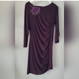 2 for $75 - Nine West Women’s Size 14 Purple Jersey Long Sleeve Dress w Flower